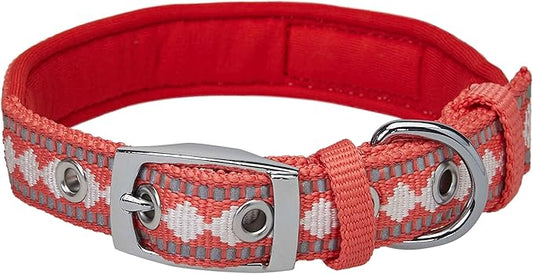 Blueberry Pet Reflective Jacquard Dog Collar with Neoprene Padding & Metal Buckle | Soft & Adjustable Safety Collar - Coral, Neck 17-20.5", for Large Breed