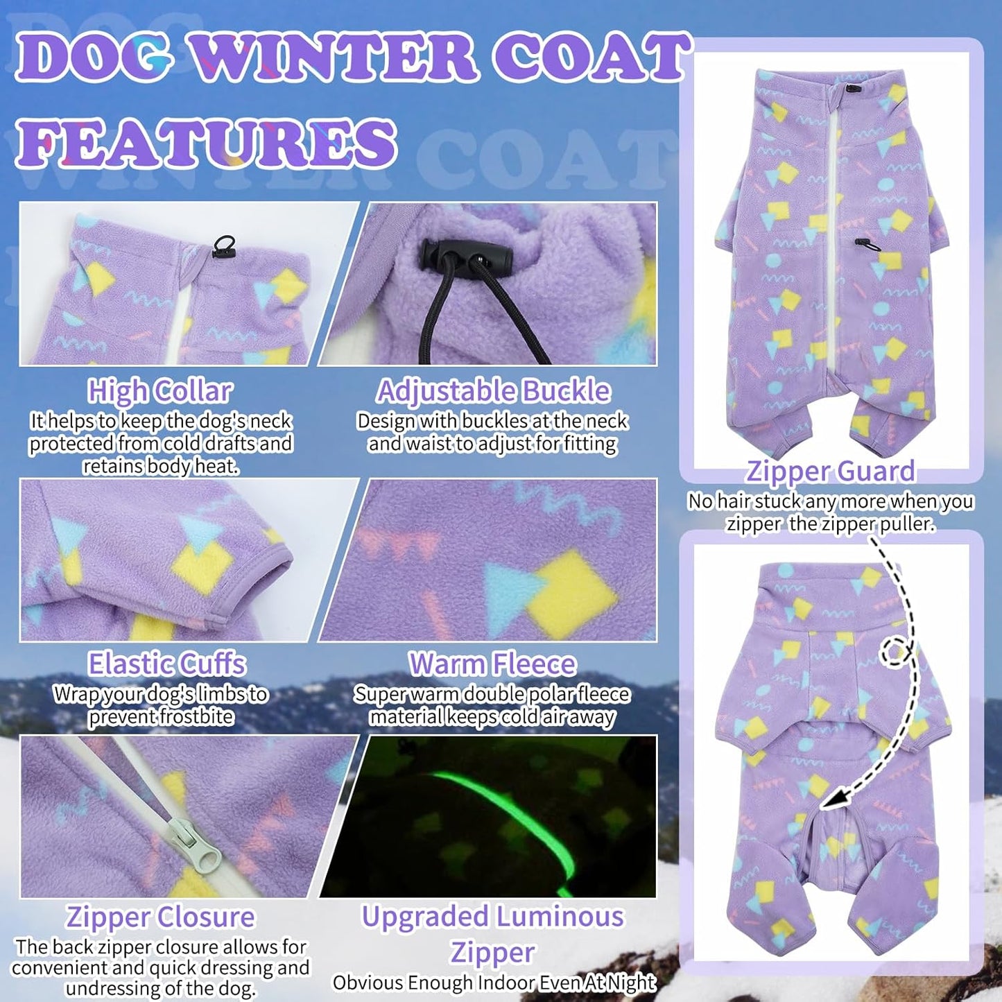 ROZKITCH Fleece Dog Jumpsuit, Pet Windproof Warm Cold Weather Jacket Vest with Luminous Zipper, Jumpsuit Apparel Outfit Clothes for Large Giant Dog Geometry 4XL