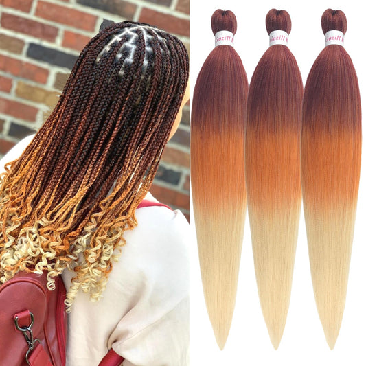Gozill Ombre Baiding Hair Pe Sretched Ginger Golden Blonde Kanekalon Prestretched Braiding Hair Micro Ez Braid Hypoallergenic Co