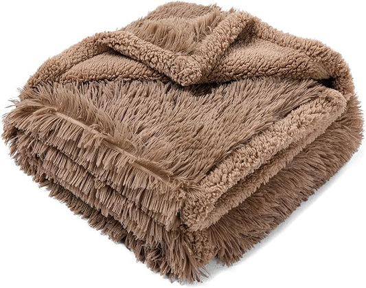 Brown Long Faux Fur Pet Throw Blankets Waterproof Dogs Calming Blanket Cat Puppy Couch Cover Love Bed Covers Washable (Brown,S)