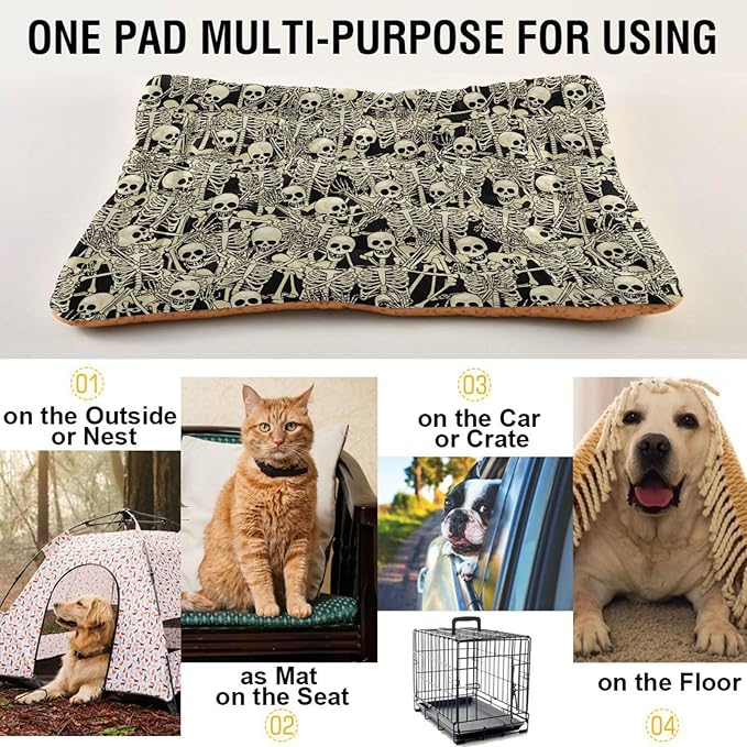 Fun Skull Pet Bed Cute Dog Bed Mat Absorbing Non Slip Pad Pet Sleeping Mat for Small, Medium, and Large Dogs Puppy Cat 24 in x 18 in