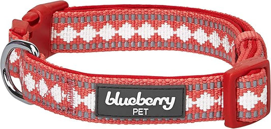 Blueberry Pet 3 Colors 3M Reflective Jacquard Neoprene Padded Adjustable Dog Collar, Coral