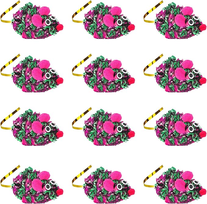 SunGrow 12 Pack Cat Crinkle Mice, 6x1.5 Inch Mice for Indoors, Keep Your Feline Energetic & Excited with Vibrant Colors, Lightweight Design for Long-Lasting Fun, Perfect for Playtime