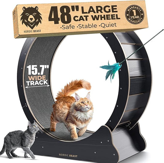 48'' XL Cat Wheel – Safe, Quiet & Stable Exercise Wheel for Large Indoor Cats up to 45 lbs – 15.7'' Extra-Wide Surface Fits 2 Cats Side by Side & Prevents Wobbling, 1-Year Warranty