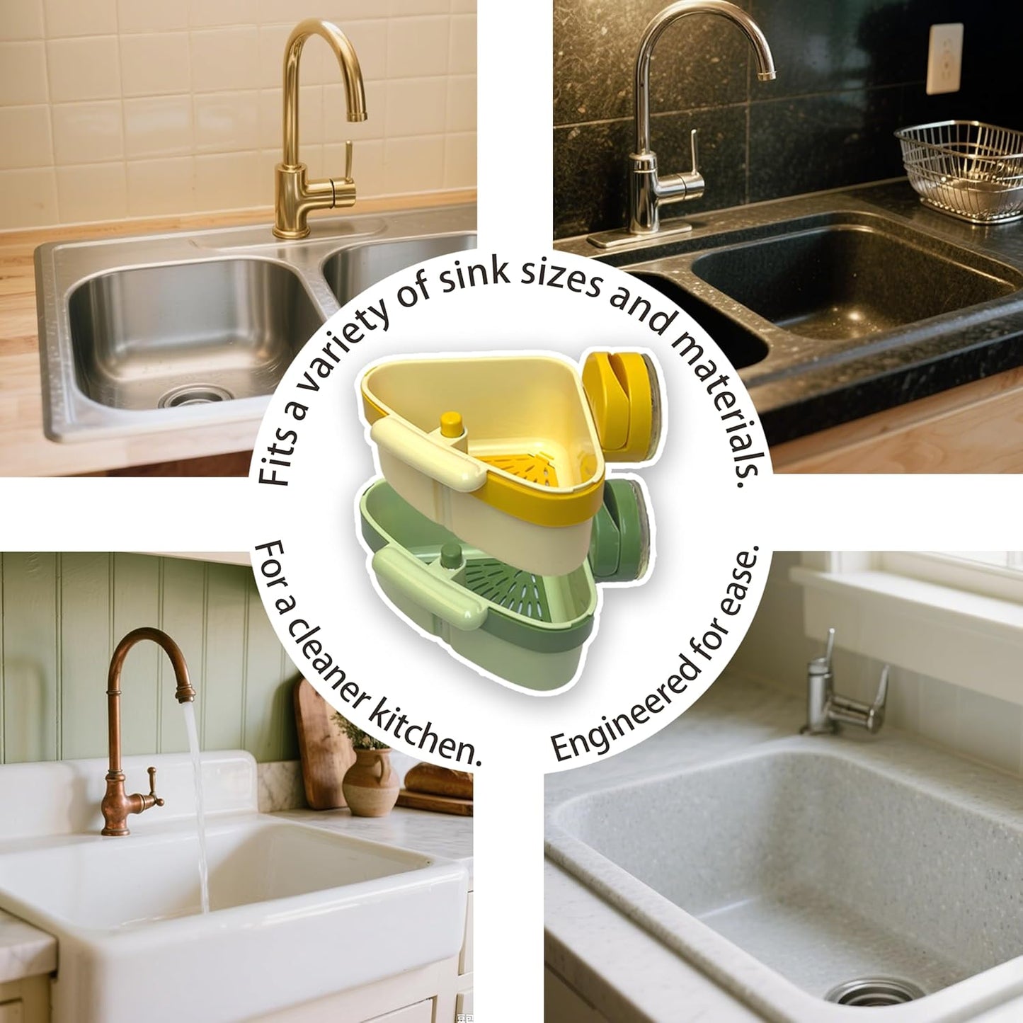 Sink Corner Strainer Basket | Suction Cup Press Sink Drainer Basket | Automatic Dumping Sink Strainer Basket | Faucet Sponge Storage Rack | Trash Catcher for Food Waste (Green)