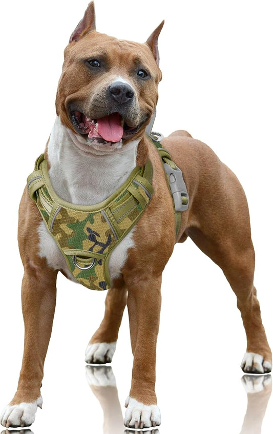 BARKBAY No Pull Dog Harness Large Reflective Dog Harness with Front Clip and Easy Control Handle for Walking Training Running with ID tag Pocket(Camo,L)