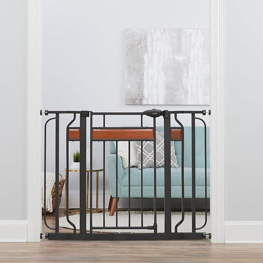 Regalo Safety 30-41.5” Extra Wide Baby Gate for Doorways & Bottom of Stairs, Pressure Mounted Wood Accent Gate with Door, Tested & Safe for 30 Years, American Designed, American Owned