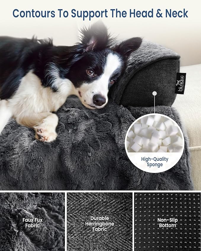 Calming Large Dog Bed for Couch, 41 x 37 inch Removable Couch Cover for Dogs Washable, Non-Slip Fluffy Plush Dog Sofa Mat for Furniture Protector - Dark Grey