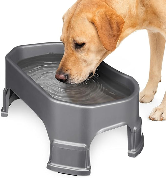 Neater Pet Brands Extra Large Water Bowl for Dogs, Elevated Outdoor Dog Water Bowl (1.25 Gallon XL Capacity), Big Trough Style Food Dish for Indoors or Outside, No Spill Large Dog Bowls, Gunmetal Grey