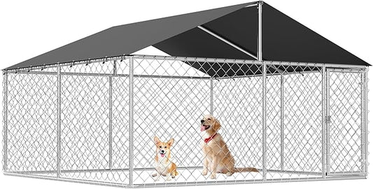 Petonly Outdoor Dog Enclosure Heavy Duty Dog Kennel House Mesh Dog Big Cage Pet Kennel Steel Fence with Secure Lock(118”x 118”)