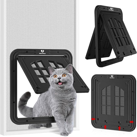 Cat Screen Door,Inside Opening 9.8×8.3Inch Cat Door for Screen Door, Pet Screen Door with Lockable Magnetic Flap for Pet Door,with 4 Entry Ways, Medium