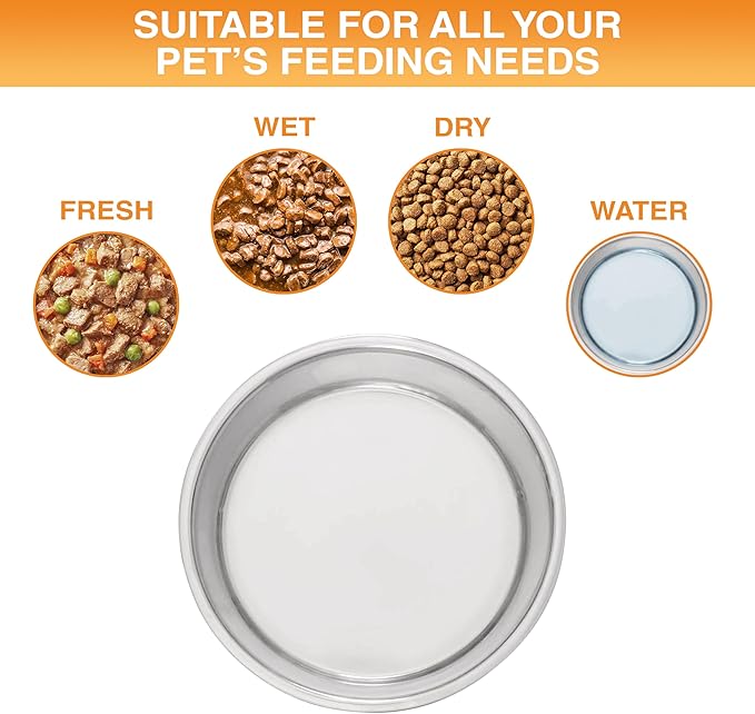 Neater Pet Brands Stainless Steel Dog Bowls with Non-Slip Rubber Bottom – Set of 2, 8 Cup (64 oz), Tan - Heavy Duty Metal Dog Bowl, Dishwasher Safe, Food or Water Bowl, Ideal for Large Dogs