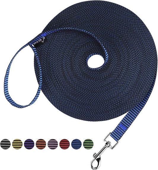 Hi Kiss Dog/Puppy Obedience Recall Training Agility Lead - 15ft 20ft 30ft 50ft 100ft Training Leash - Great for Training, Play, Camping, or Backyard(20ft,Black_Blue)