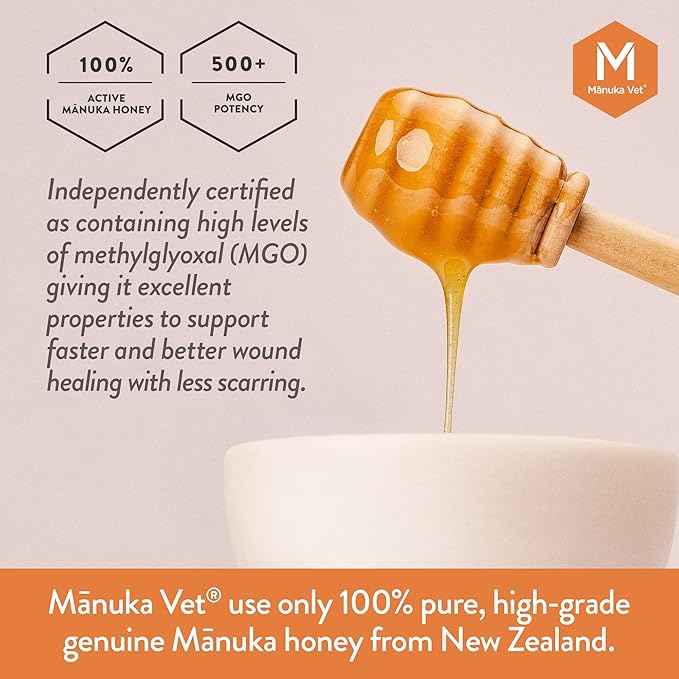 Manuka Vet Skin & Wound Gel, 500+ MGO Medical Grade Manuka Honey, Rapid Healing & Skin Repair Treatment for Dogs, Horses and Cats, 0.71oz (20g) Tube