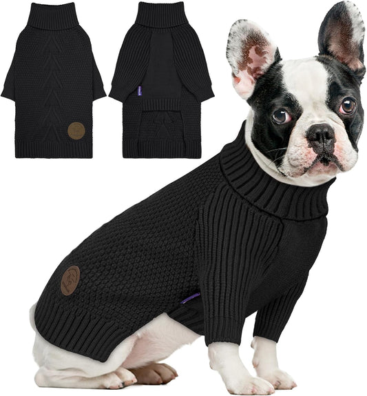 cyeollo Small Dog Sweater, Warm Stretchy Sweaters for Small Dogs Boy, Pullover Knitted Thermal Winter Big Dog Clothes with Sleeves Turtleneck Pet Beagle Border Collie Apparel, Black L