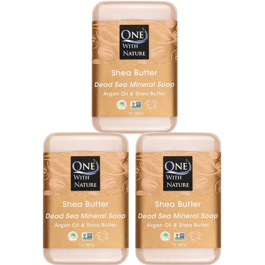 One With Nature Dead Sea Mineral Shea Butter Soap With Argan Oil 7Oz Bar 3Pack - Dead Sea Salt Includes Sulfur, Magnesium, And 2