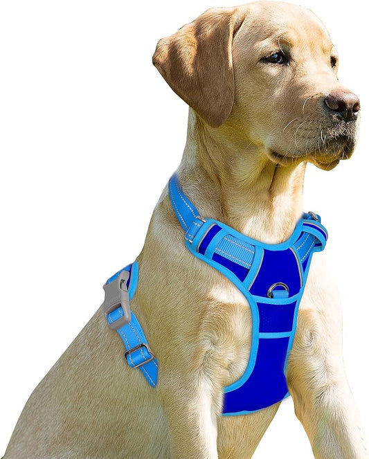 BARKBAY No Pull Dog Harness Front Clip Heavy Duty Reflective Easy Control Handle for Large Dog Walking(Sapphire Blue & Blue,M)