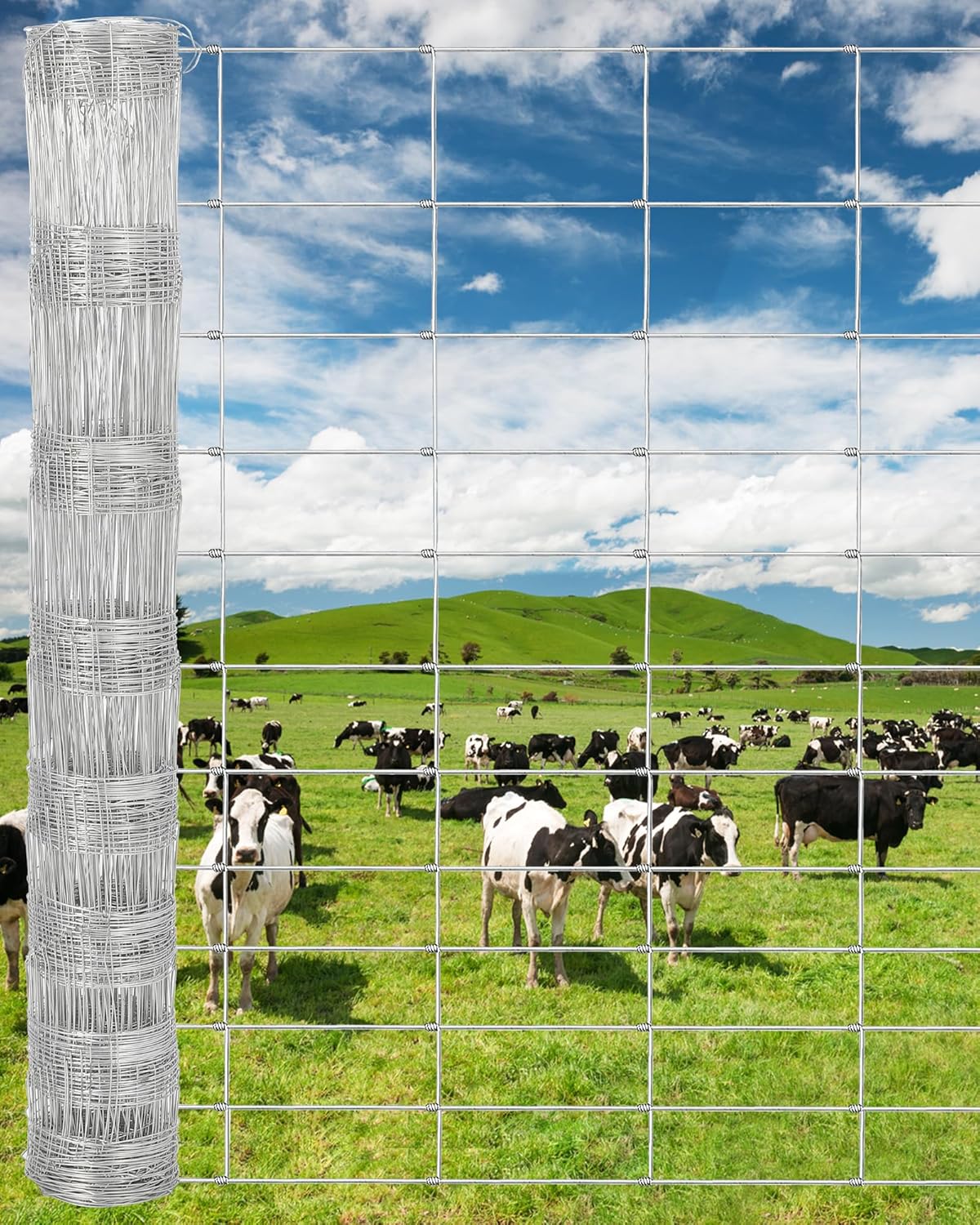 Cattle Farm Fence, 4ft x 164ft Galvanized Wire Fencing for Goat Deer Yard Livestock Animals Protection (Silver, 6x164ft)