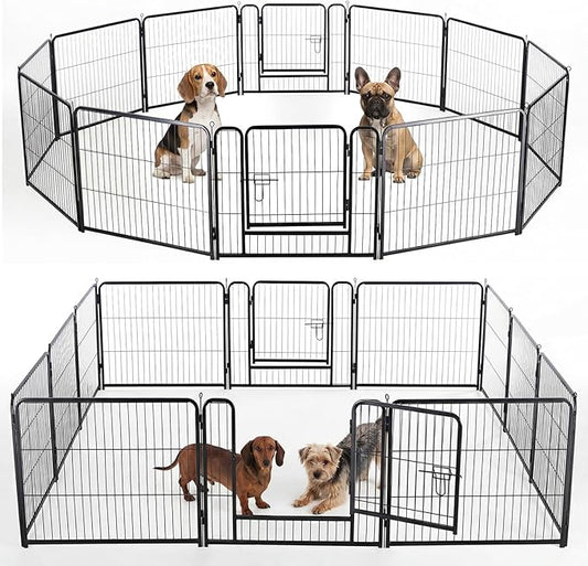 DUMOS Dog Playpen Indoor, Metal 24 Inch 12 Panels Foldable Pet Fence with Door, Outdoor Small Medium Large Dog Puppy Portable Exercise Play Pen for RV Camping, Trips, Play Yard