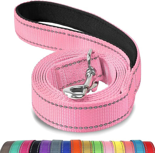 Joytale Dog Leash, 6 FT Double-Sided Reflective, Padded Handle Nylon Heavy Duty Leashes for Small Dogs Walking, Pink