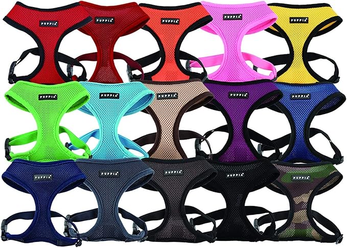 Puppia Soft Dog Harness No Choke Over-The-Head Triple Layered Breathable Mesh Adjustable Chest Belt and Quick-Release Buckle, Purple, Medium