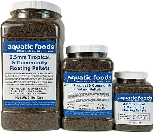 Aquatic Foods Inc. 0.5mm - 1/64" Tropical & Community Fish Floating Micro Pellets for Tetras, Guppies, Angel Fish, Small Cichlids, Goldfish. All Tropicals. - WL…3-lbs 12oz Jar