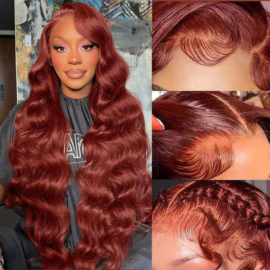 Aicrelery 30 Inch Reddish Brown Wig Human Hair Lace Front Wigs Human Hair Pre Plucked 13X6 Body Wave Frontal Wigs Human Hair Aub