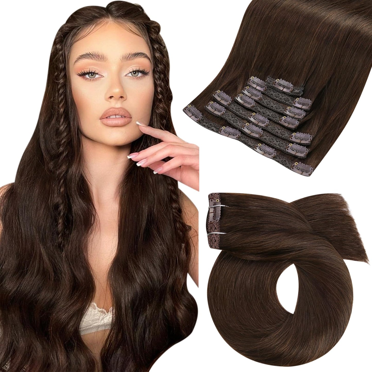 Moresoo Clip In Hair Extensions Real Human Hair Dark Brown Clip In Human Hair Extensions Brown Double Weft Hair Extensions Clip