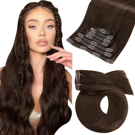 Moresoo Clip In Hair Extensions Real Human Hair Dark Brown Clip In Human Hair Extensions Brown Double Weft Hair Extensions Clip