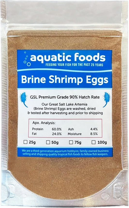 Aquatic Foods Inc. Brine Shrimp Artemia Eggs, Premium Grade 90% Hatch Rate from The Great Salt Lake, Utah, USA 3.53oz - 100 Grams