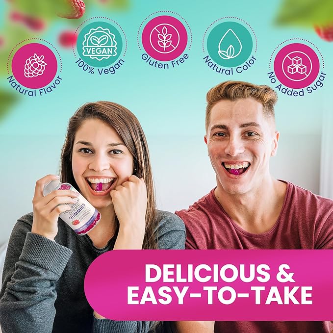 Sugar Free Magnesium Gummies - Calming Anti-Stress Gummies, Magnesium Supplement to Support Stress Relief, Sleep, Heart Health, Nerves, Muscles and Bones, Kids, Adults, Vegan, High Absorption, Non-GMO