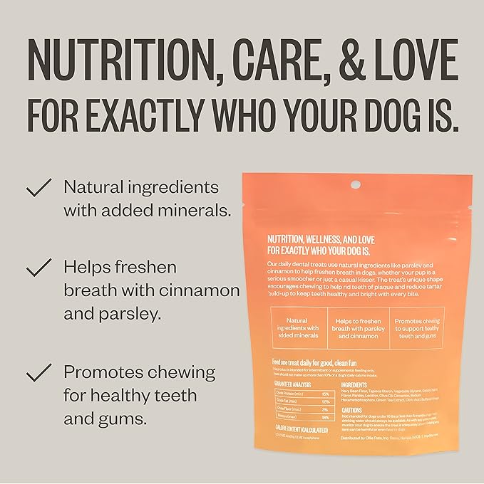 Ollie Dental Chews for Small Dogs, 12 Oz, Fresh Breath, Teeth Cleaning Treats, Sticks for Dog Oral Care, with Parsley and Cinnimon, for Pups 16-25 lbs