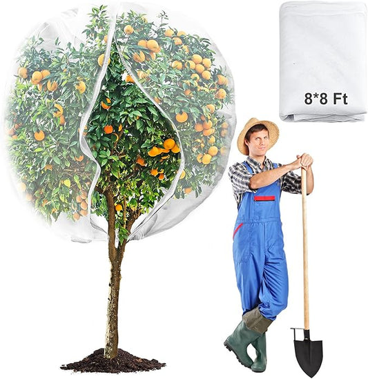 8 x 8ft Large Fruits Tree Netting, Garden Mesh Insect Tree Cover with Zipper Drawstring Bird Barrier Net Plant Bags Blueberry Bushes Protection Plant Cover for Prevent Animals Deer Squirrel Bug