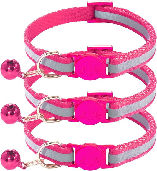 3 Pack Reflective and Breakaway with Bells of Cat Collar，Adjustable from 7.5 to 12.5 Inches, Ideal of Kitten Collar, Suitable for Girls and Boys (Rose)