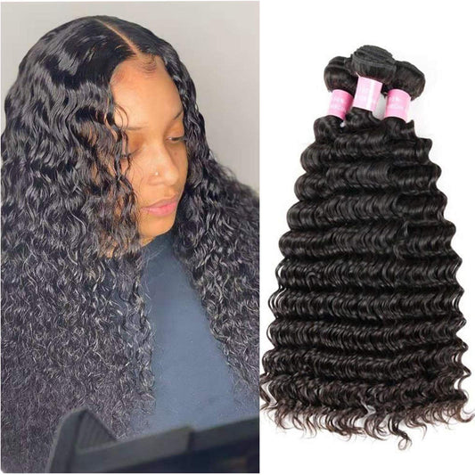 Miss Gaga 3 Bundles 9A Deep Wave (24 26 28) 100% Unprocessed Virgin Human Hair Brazilian Deep Wave 3 Bundles No Shedding Natural