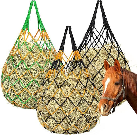 3 Pcs Hay Bags for Horses, Hay Nets for Horses Goat Sheep,Goat Hay Feeder for Slower Feeding,Strong Load-Bearing Hay Bag Hanging for Horse Stable Trailer