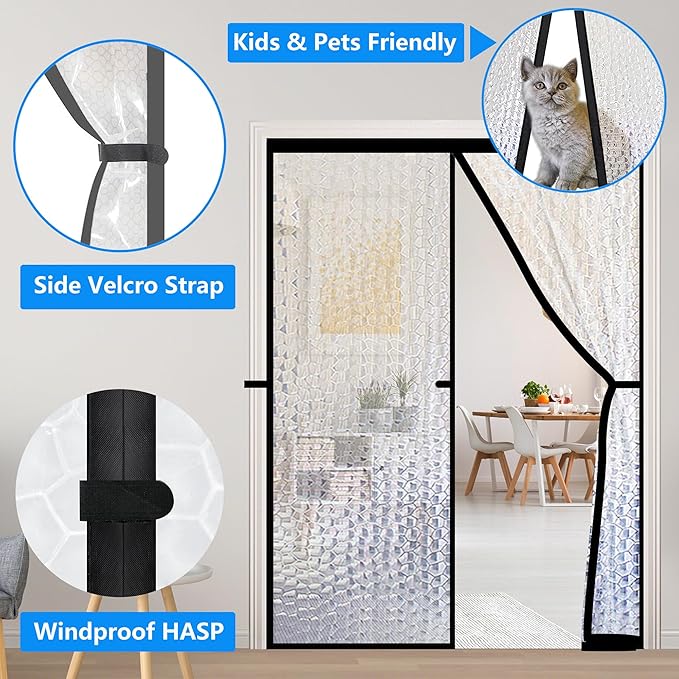 RELIANCER Magnetic Thermal Insulated Door Curtain,Waterproof EVA Door Cover,Fit Doors Size Up to 42"x83",Temperature Protection Insulated Doorway Curtain Partition,Patio Self-Closing Doors Net Screen