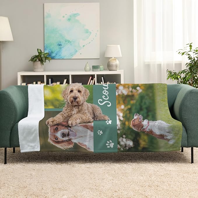 Prints Next Day – Custom 30" x 40" Plush Pet Lightweight Blanket with Multi-Photo Upload - Personalized with Pet Lightweight's Name - Gift for Dog or Cat Owners - Printed in America