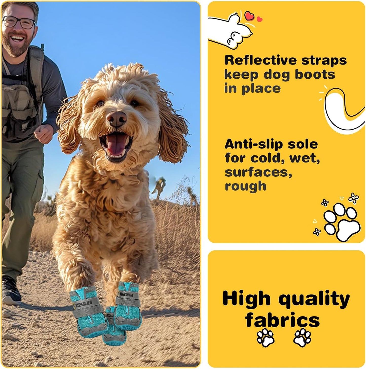 Hcpet Dog Shoes for Large Dogs, Breathable Dog Booties for Small Medium Dogs, Anti-Slip Dog Boots & Paw Protectors for Hot Pavement Winter Snow Hiking with Reflective Straps Blue Size 2