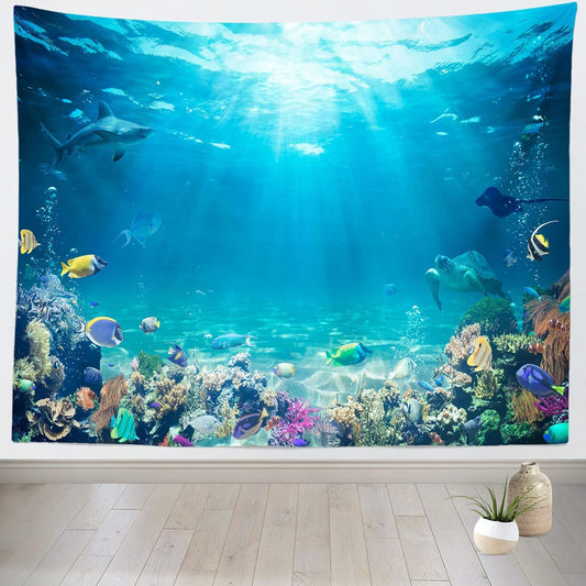 Loccor Underwater World Tapestry Blue Ocean Wall Hanging Under the Sea Coral Reef Wall Tapestry 179x98 Inches Tropical Fish Tank Undersea Tapestries Marine Wall Art for Bedroom Living Room Dorm Decor