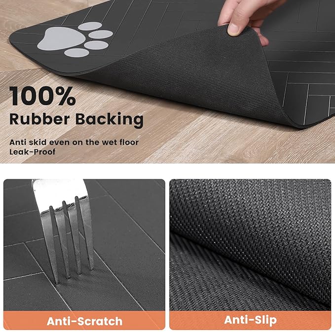 Pet Feeding Mat-Absorbent Pet Placemat for Food and Water Bowl, with Waterproof Rubber Backing, Quick Dry Water Dispenser Mat for Dog and Cat (24"x16", Blue)