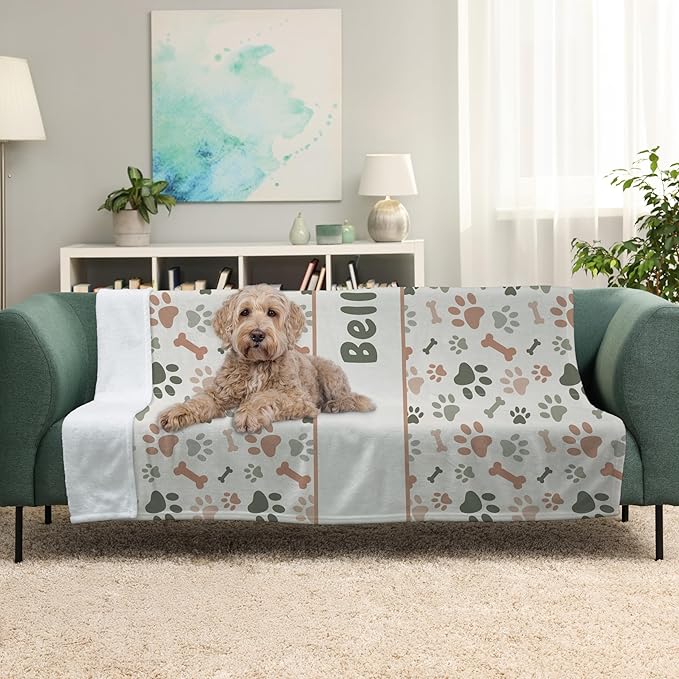 Prints Next Day – Custom 50" x 60" Plush Pet Lightweight Blanket Personalized with Pet Lightweight's Name - Paw Pattern - Gift for Dog Owners - Printed in America