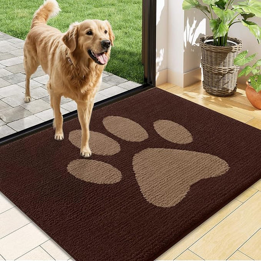 Buganda Dog Door Mat for Muddy Paws, Absorbent Dirt Trapper Non Slip Indoor Doormats, Washable Low-Profile Mat for Mud Dogs, Entryway Carpet for Inside Floor (48x30 Inches, Brown)