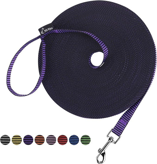 Hi Kiss Dog/Puppy Obedience Recall Training Agility Lead - 15ft 20ft 30ft 50ft 100ft Training Leash - Great for Training, Play, Camping, or Backyard(30ft,Black_Purple)