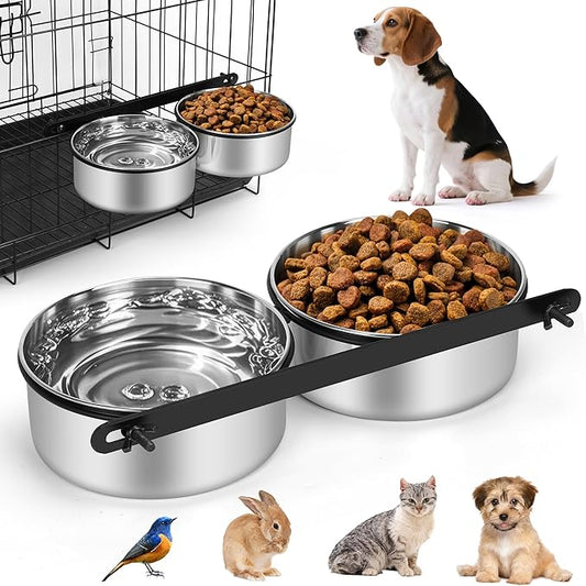 Dog Crate Water Bowls No Spill, 40oz Stainless Steel Dog Food and Water Bowl Set for Large/Medium/Small Pets, Detachable Hanging Pets Bowls for Cage, Kennel, Crate,Convenient for Adding Food and Water