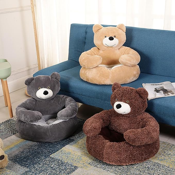 Dog Sofas & Chairs, pet Shape Sofa, Slip Resistant Dog cat Furniture, Adorable Bear Shaped Pet Sofa Bed, Washable Dog cat Couch, Plush Soft Couch for Dogs and Cats XL(bottomDiameter77cm) Khaki