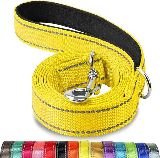 Joytale Dog Leash, 5 FT Double-Sided Reflective, Padded Handle Nylon Heavy Duty Leashes for Medium & Large Dogs Walking, Yellow