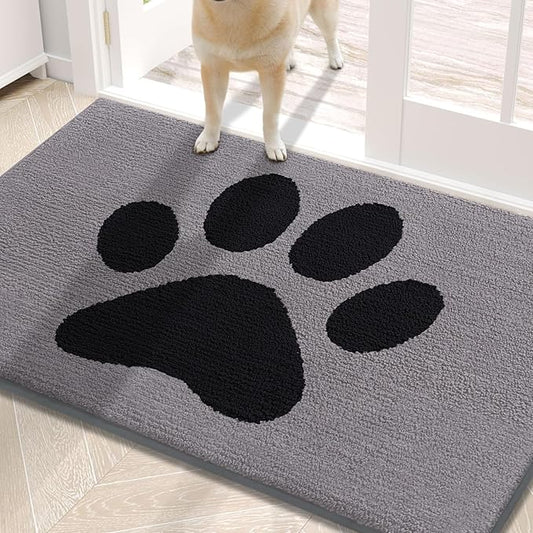 Buganda Dog Door Mat for Muddy Paws, Absorbent Dirt Trapper Non Slip Indoor Doormats, Washable Low-Profile Mat for Mud Dogs, Entryway Carpet for Inside Floor (30x20 Inches, Grey)