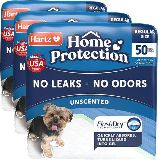 Hartz Home Protection Super Absorbent Odor Eliminating No Leaks Dog Pads,50 Count (Pack of 3)