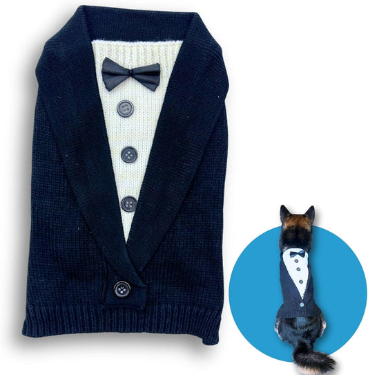 Cute Sweater for Dogs and Cats Soft Flannel Pet Outfit Warm and Cozy Animal Hoodie Small to Large Pet Clothes for Halloween Parties and Everyday Wear (Small, Black Bowtie)